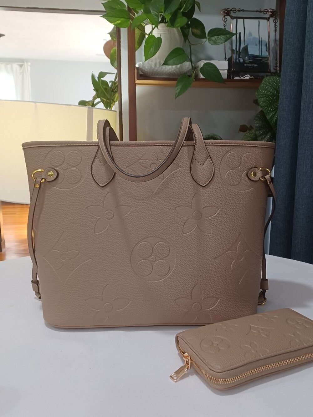 Grey Large Print Designer Inspired Tote&Wallet|Large Everyday Carry. 8096GRYL